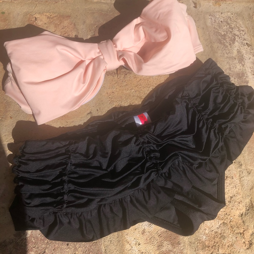 Kate Spade Strapless Pink Bow Bikini Top M